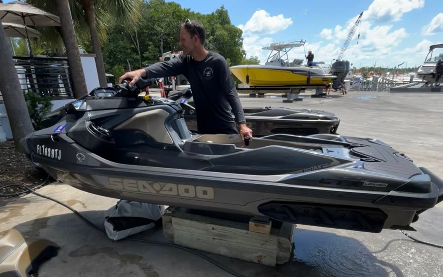 Technician with a Sea-Doo GTX Limited at the marina